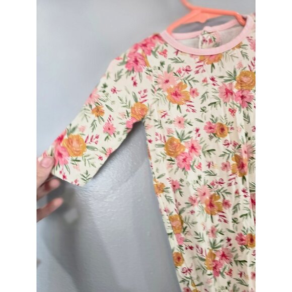 Mudpie Gown Infants 0-3 Months White Pink Knotted Gown Floral Bamboo Baby Girl - Picture 3 of 8